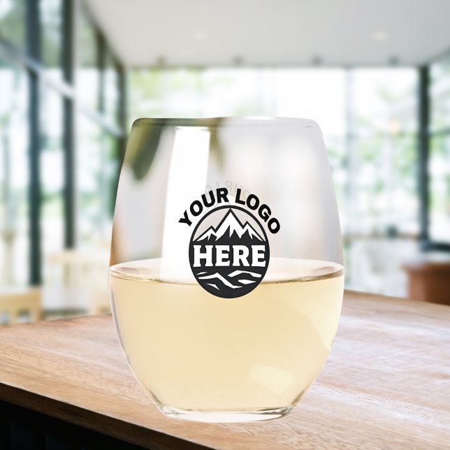 Business Logo Website Simple Promotional  Stemless Wine Glass (Creator Uploaded)