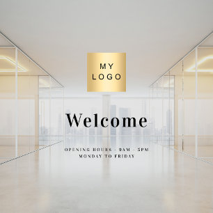 Business logo welcome opening hours window cling