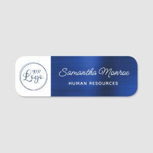 Business Logo White and Royal Navy Blue Foil Name Tag