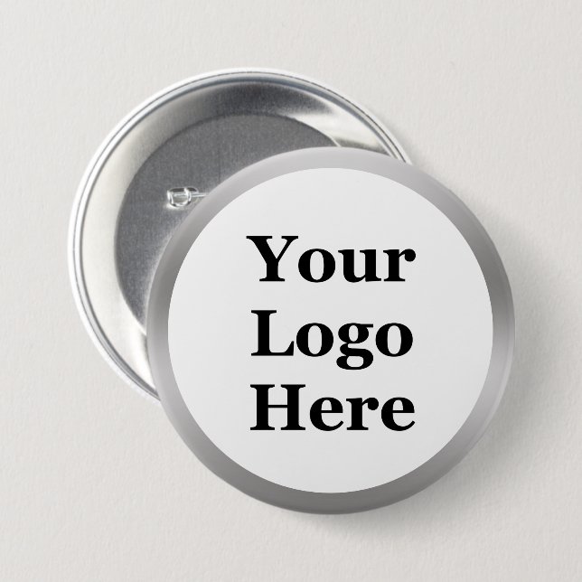 Business Logo White and Silver Brushed Metal Look 7.5 Cm Round Badge (Front & Back)