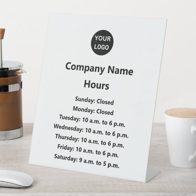 Business Logo White Black Text Hours of Operation Pedestal Sign (In SItu)