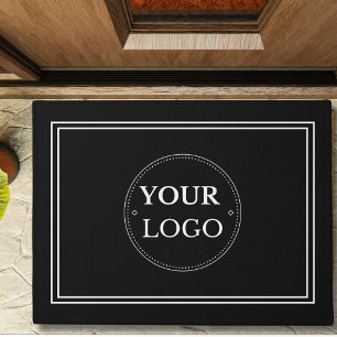Business Logo White Border Black Promo Branding Doormat