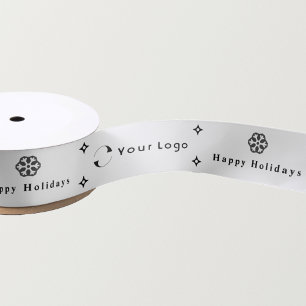 Business Logo White Christmas Chic Snowflake Satin Ribbon