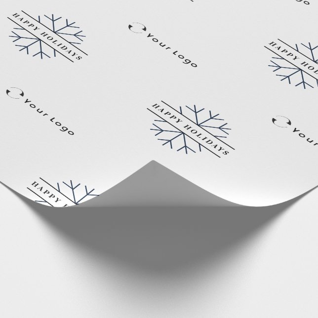Business Logo White Christmas Snowflake Lp Wrapping Paper (Corner)
