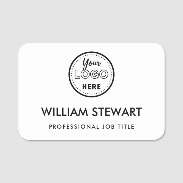 Business Logo White Employee Staff Name Name Tag (Front)