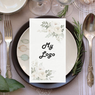 Business logo white florals brand colour napkin