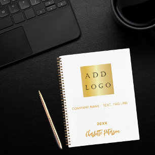 Business logo white gold name script notebook