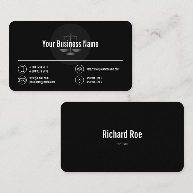 Business Logo White Icons Classy Black Business Card (Front/Back)