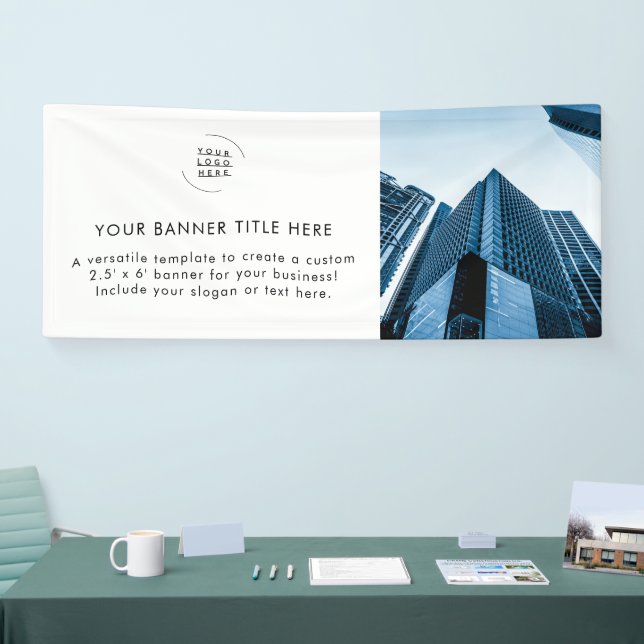Business Logo | White Minimalist Modern Photo 6' Banner (Tradeshow)