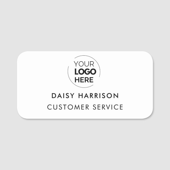 Business Logo | White Modern Employee Staff Name Tag (Front)