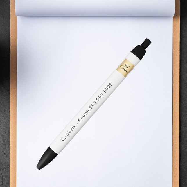 Business logo white name phone black ink pen (Creator Uploaded)