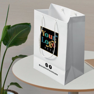 Business Logo White Promotional Paper Medium Gift Bag