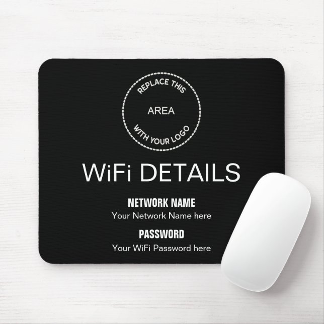 Business Logo Wifi Details Office Desk black Mouse Mat (With Mouse)