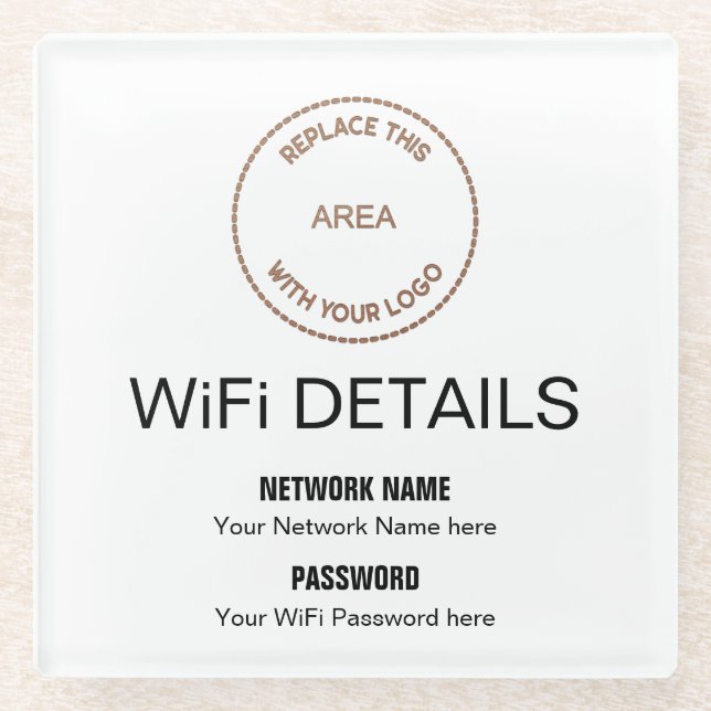 Business Logo Wifi Details Workspace Decor Glass Coaster (Front)