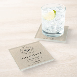 Business Logo Wifi Details Workspace Decor Glass Coaster