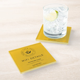 Business Logo Wifi Details Workspace Decor Glass Coaster