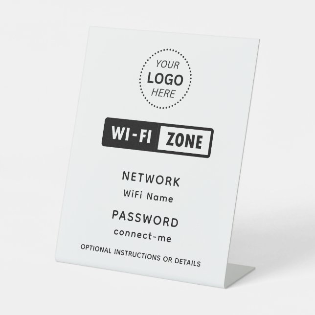 Business Logo WiFi Network & Password Details Pedestal Sign (Front)
