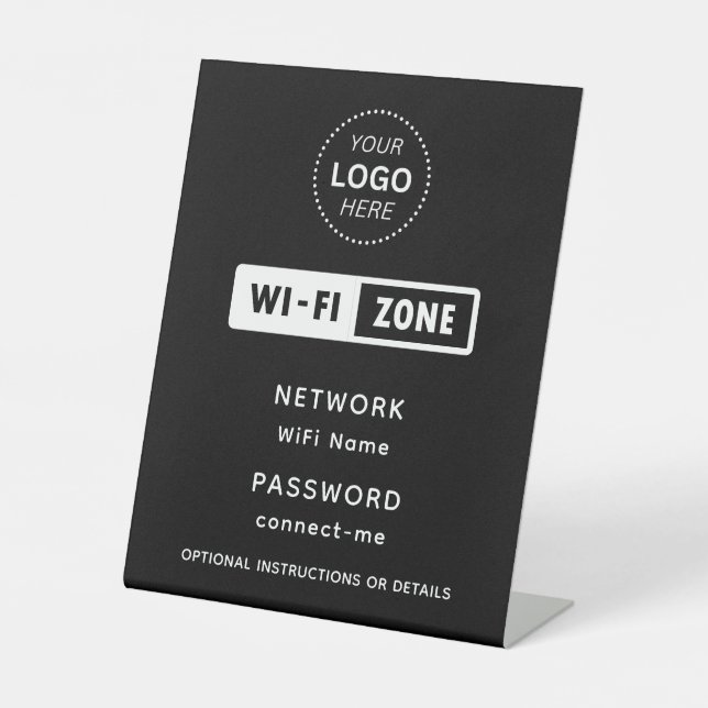 Business Logo WiFi Network & Password Details Pedestal Sign (Front)
