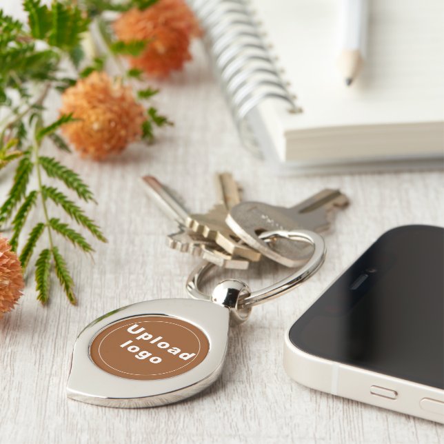 Business Logo With Brown Background on Swirl Metal Key Ring (Side)