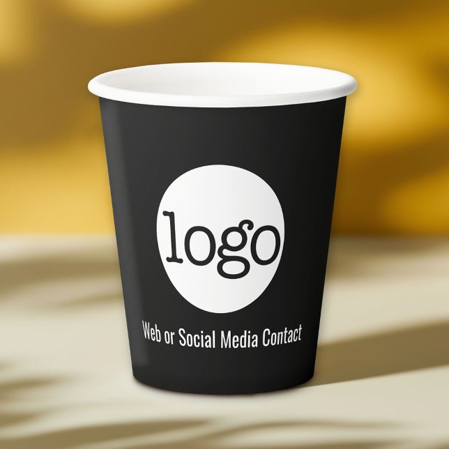 Business Logo with Contact Info - minimal black Paper Cups (Custom Paper Cups for Business)