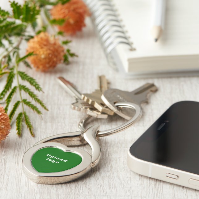 Business Logo With Green Background on Heart Metal Key Ring (Side)