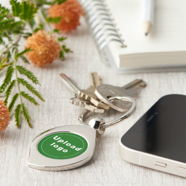 Business Logo With Green Background on Swirl Metal Key Ring (Side)