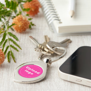 Business Logo With Pink Background on Swirl Metal Key Ring