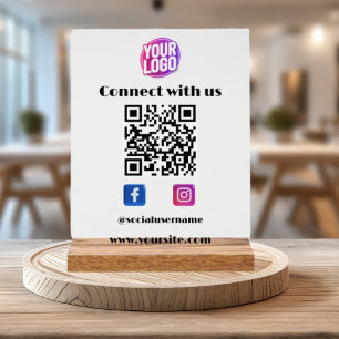 Business Logo with QR Code and Social Media White Acrylic Sign
