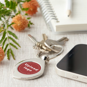 Business Logo With Red Background on Swirl Metal Key Ring