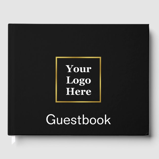Business Logo with Text Black and Gold Elegant Guest Book (Front)