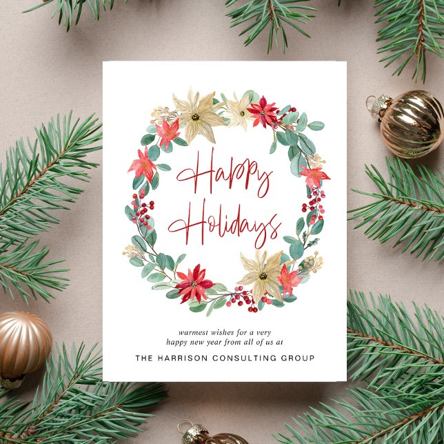 Business Logo Wreath Corporate Christmas Holiday Postcard (Spread the joy of the season and strengthen business relationships with our elegant holiday card)