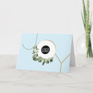 Business Logo Wreath Happy Holidays light Blue Joy Holiday Card