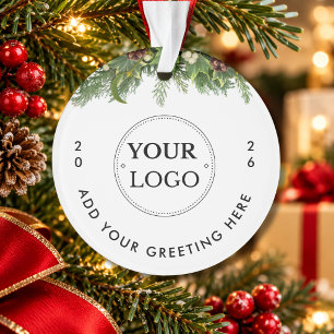 Business Logo Year Modern Christmas Greenery Ornament
