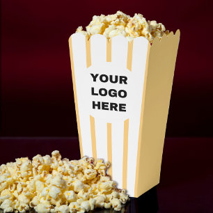 Business Logo Yellow & White Striped Movie Popcorn Favour Box