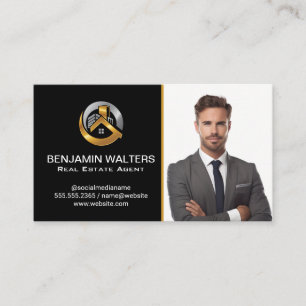 Business Man   Gold Metallic Real Estate Logo Business Card