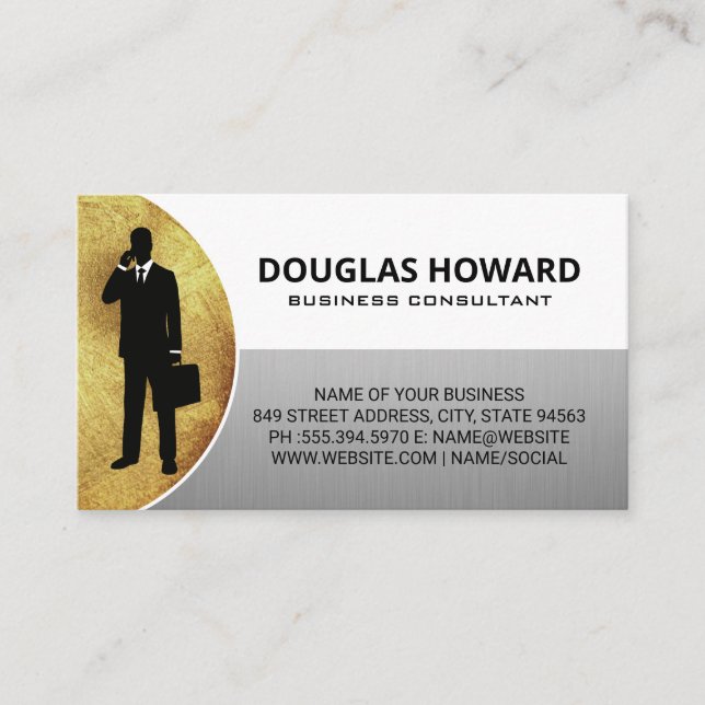 Business Man | Golden Silver White Business Card (Front)