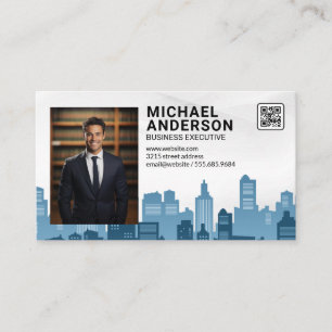 Business Man in Suit City Skyline Business Card