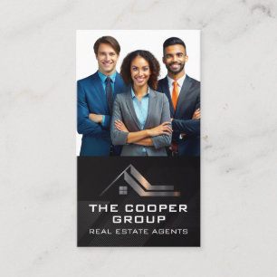 Business Man in Suit Real Estate Logo Metallic Business Card