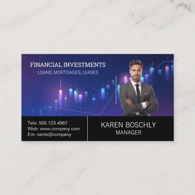 Business Man in Suit | Stock Chart Business Card (Front)