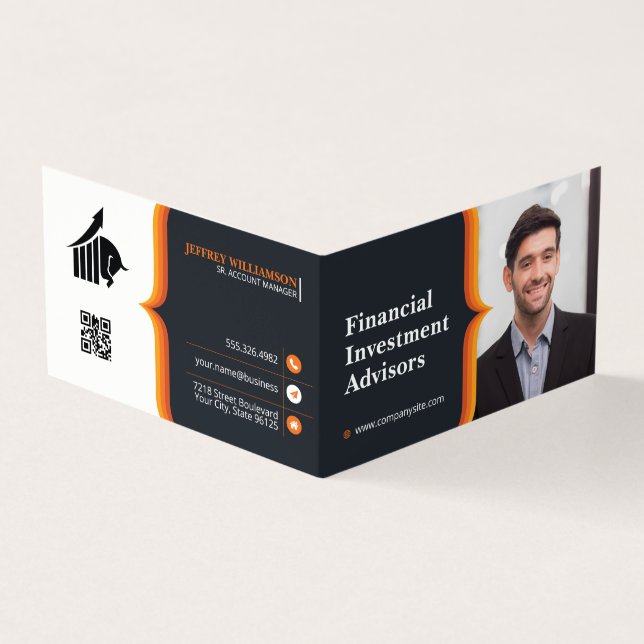 Business Man Smiling | Company | QR Code  Card (Outside)