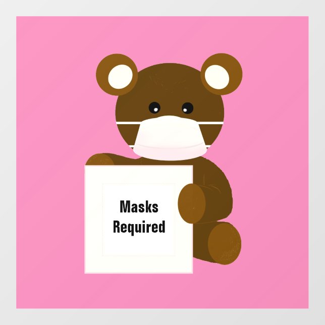 Business Mask Required Teddy Bear Window Clings (Sheet)