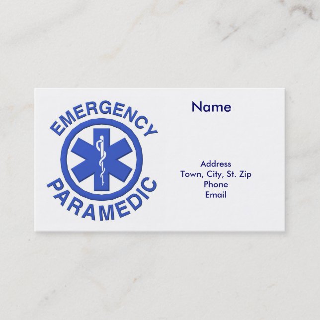 Business Medical Paramedic Card or Personal Card (Front)