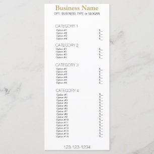 Business Menu with Price List