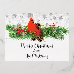 Business Merry Christmas Cardinal Foil Holiday Postcard