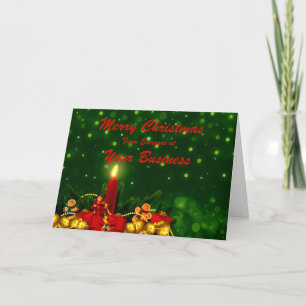 Business Merry Christmas Green + Candle Greeting Holiday Card