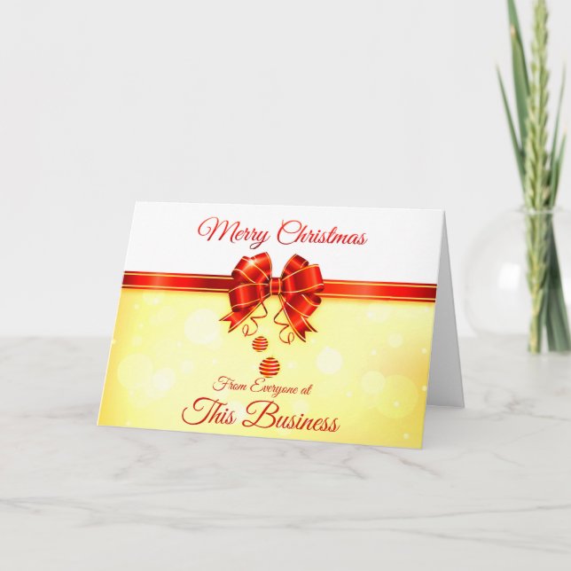 Business Merry Christmas Red Ribbon Greeting Holiday Card (Front)