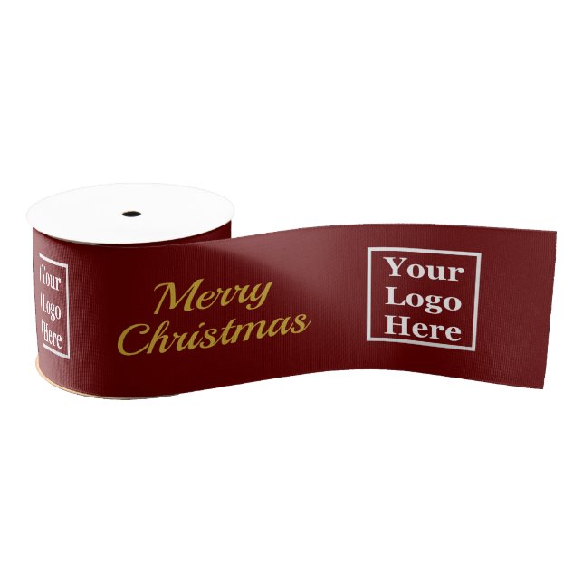 Business Merry Christmas Your Logo Here Dark Red Grosgrain Ribbon (Spool)