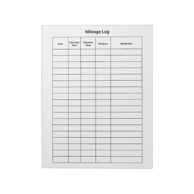 Business Mileage Log White Notepad (Rotated)