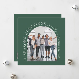 Business Modern Arch Photo Christmas green Holiday Card