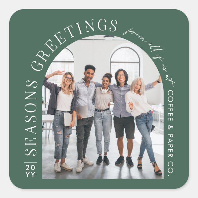 Business Modern Arch Photo Christmas green Square Sticker (Front)